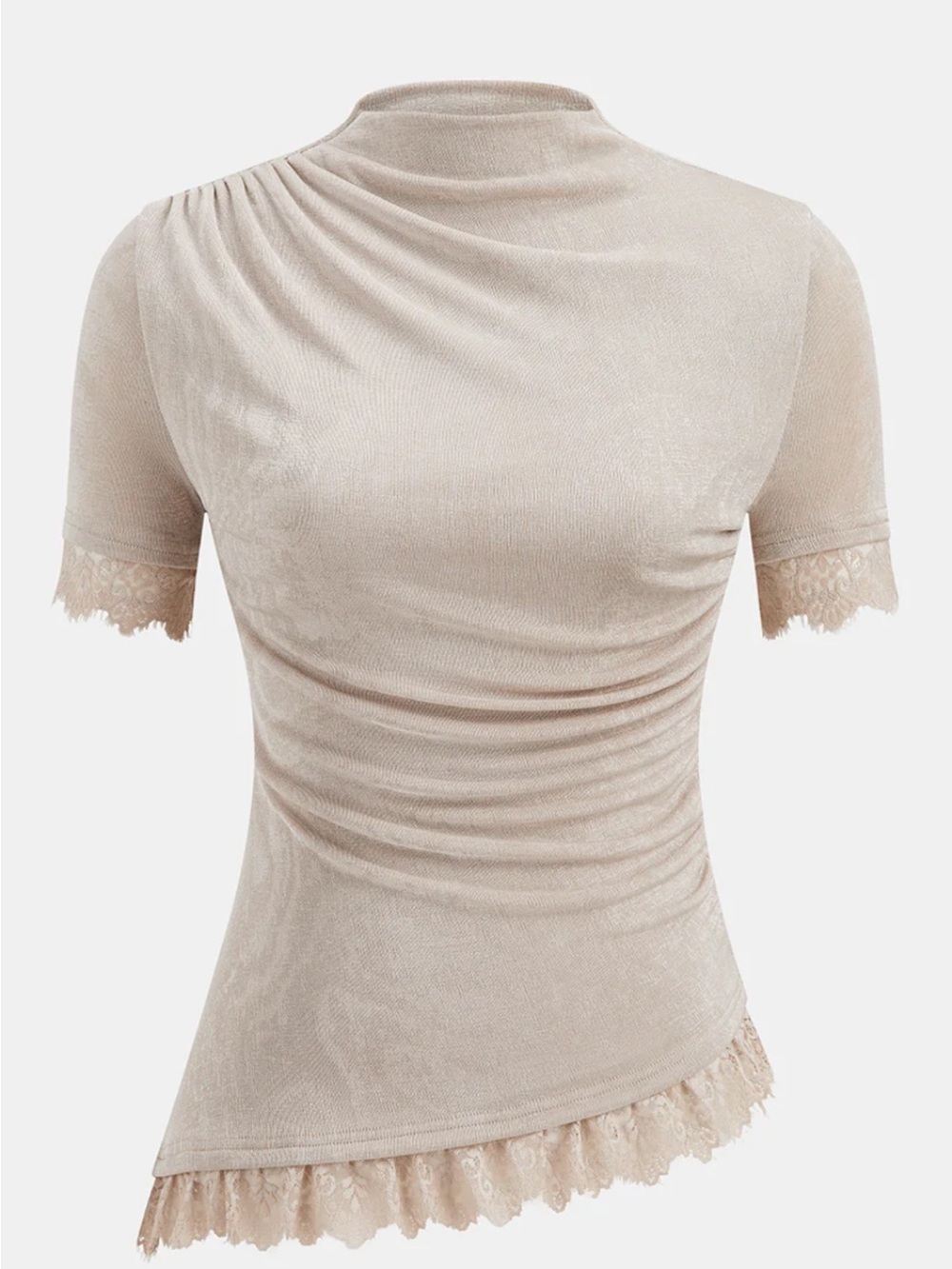NWT Commense Short Sleeve Lace-Trim Top with Ruching